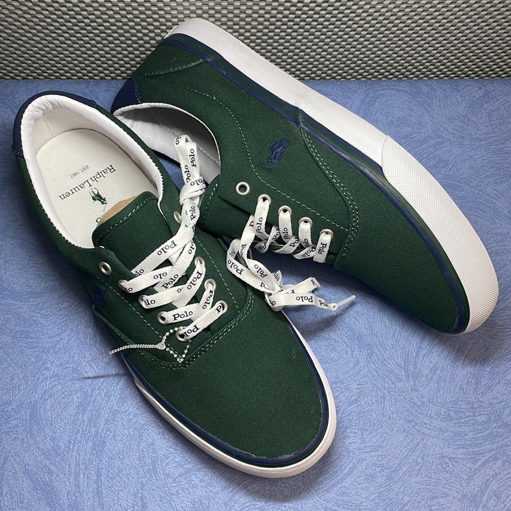 Polo Ralph Lauren Men’s Thorton 01087 Laceup Canvas Shoes Green Size 10D New
